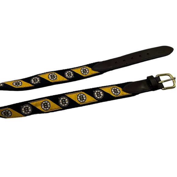 Vineyard Vines Boston Bruins Cloth and Leather Belt Size 28 - Picture 1 of 5